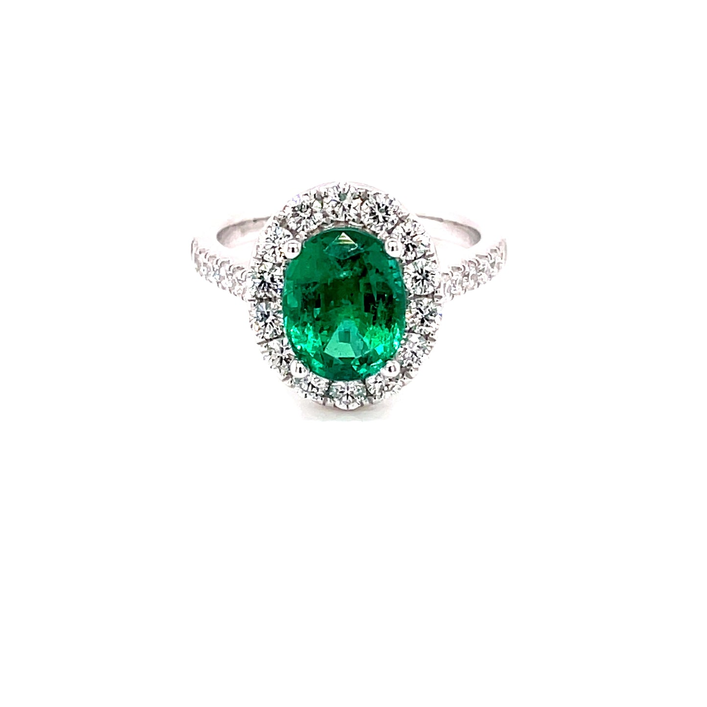 Oval Shaped Emerald and Diamond Halo Style Ring Gardiner Brothers