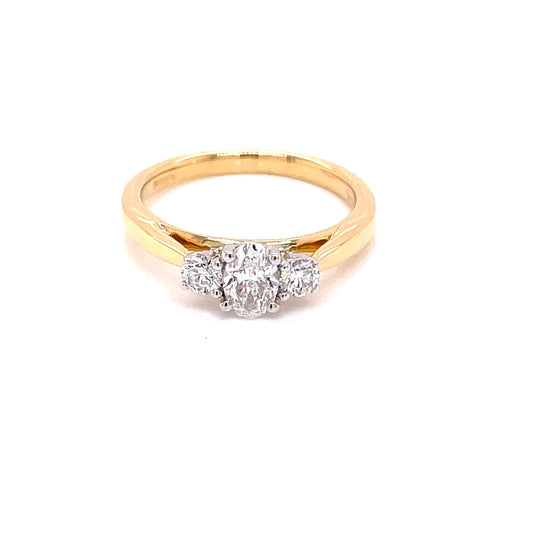 Yellow Gold Oval and Round Brilliant Cut Diamond 3 Stone Ring - 0.63cts Gardiner Brothers