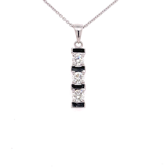 White Gold Diamond 3 Stone Bar Set Drop Pendant  Gardiner Brothers   