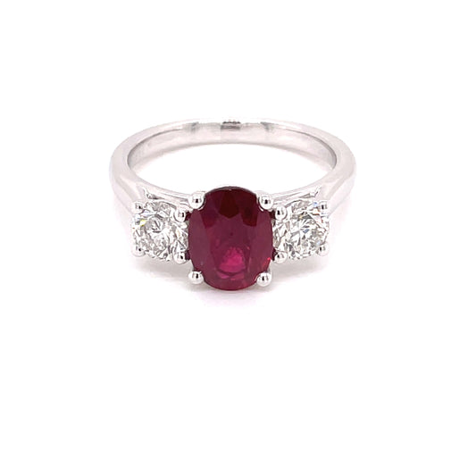 Ruby and Round Brilliant Cut Diamond 3 Stone Ring  Gardiner Brothers   