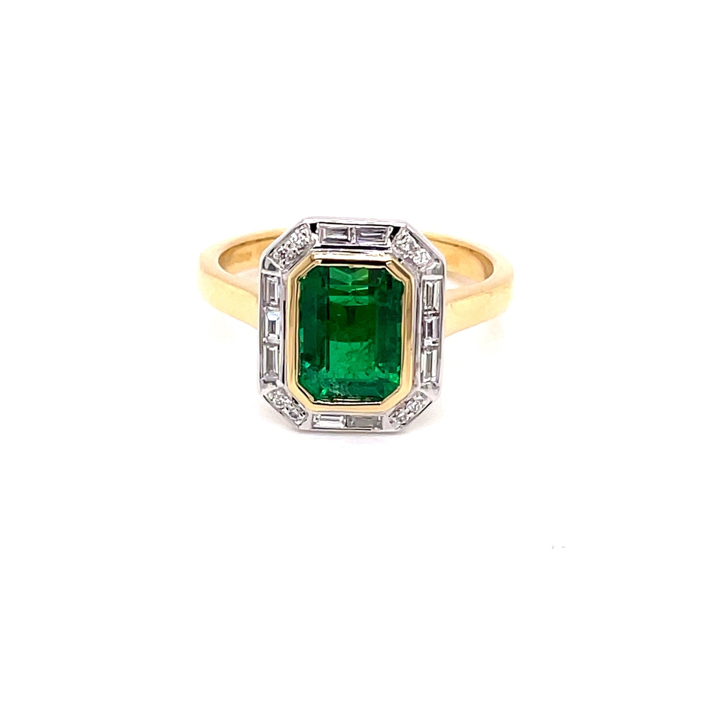 Octagonal Emerald and Diamond Vintage Halo Style Ring Gardiner Brothers