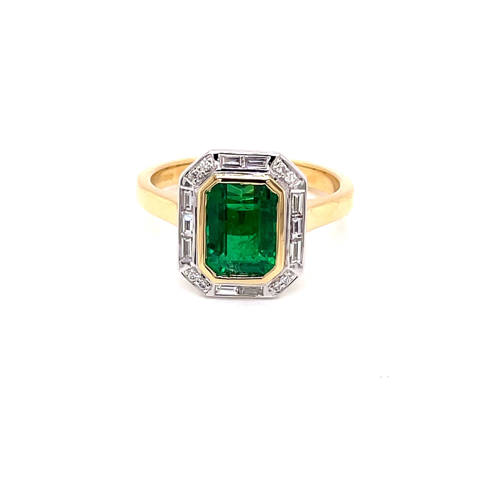 Octagonal Emerald and Diamond Vintage Halo Style Ring Gardiner Brothers