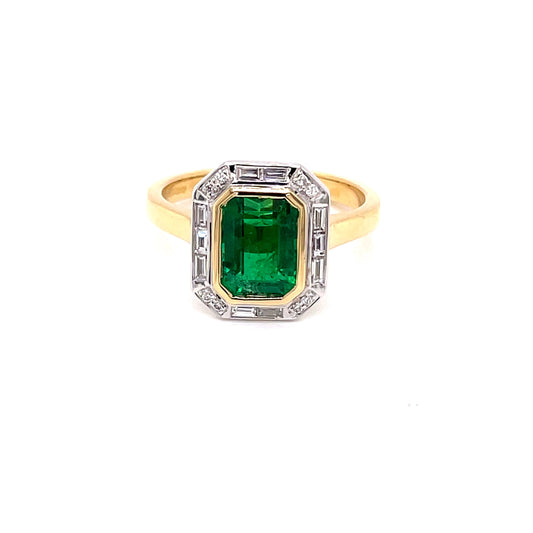 Octagonal Emerald and Diamond Vintage Halo Style Ring Gardiner Brothers