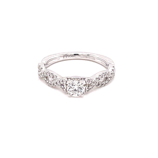 Platinum Round Brilliant Cut Diamond Ring With Twisted Diamond Set Shoulders - 0.55cts Gardiner Brothers