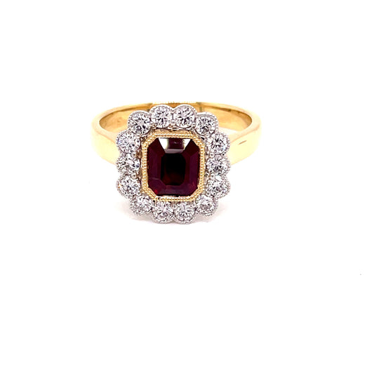 Yellow Gold Vintage Style Ruby and Diamond Cluster Ring  Gardiner Brothers