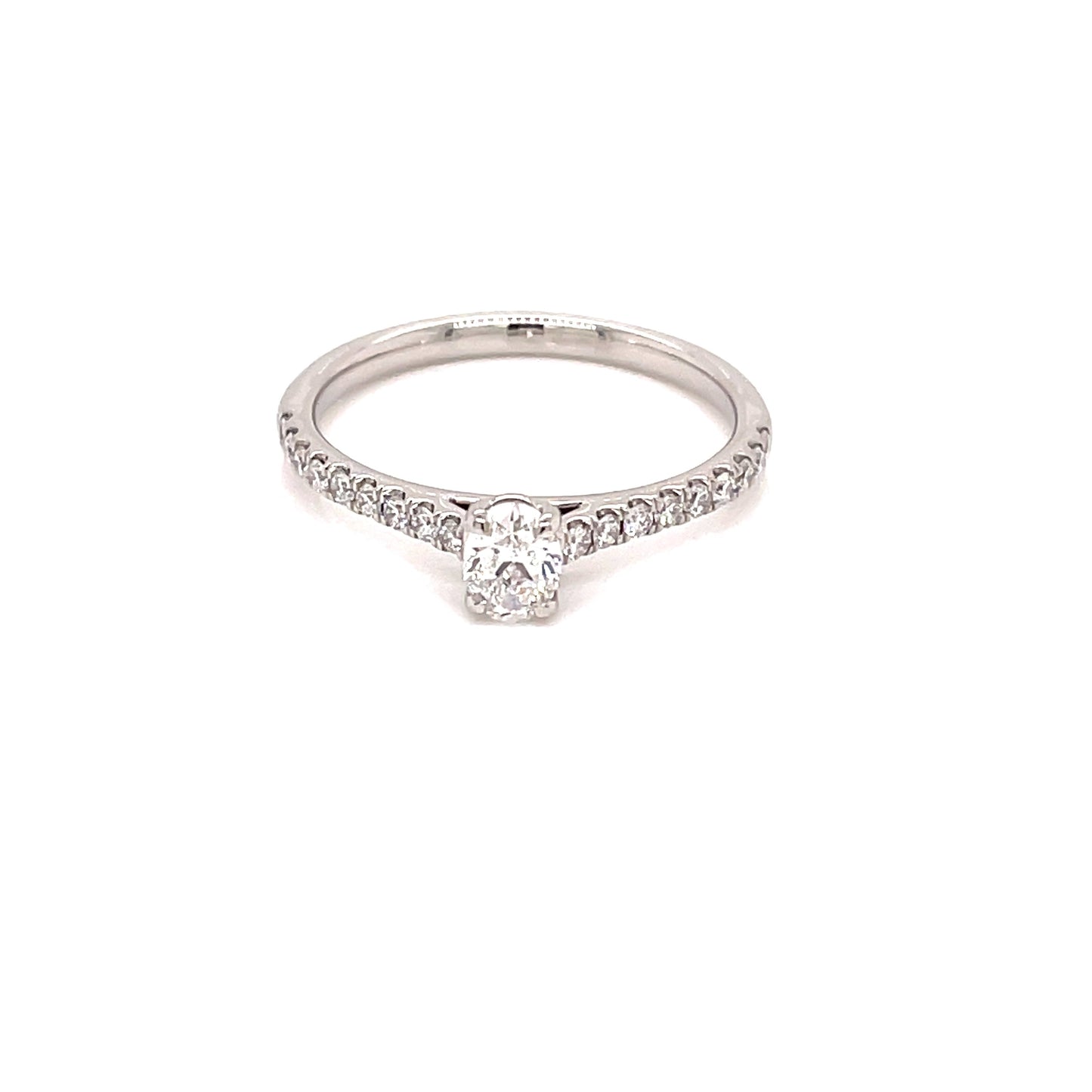 Platinum Oval Shaped Diamond Solitaire Ring with Diamond Set Shoulders - 0.55cts Gardiner Brothers
