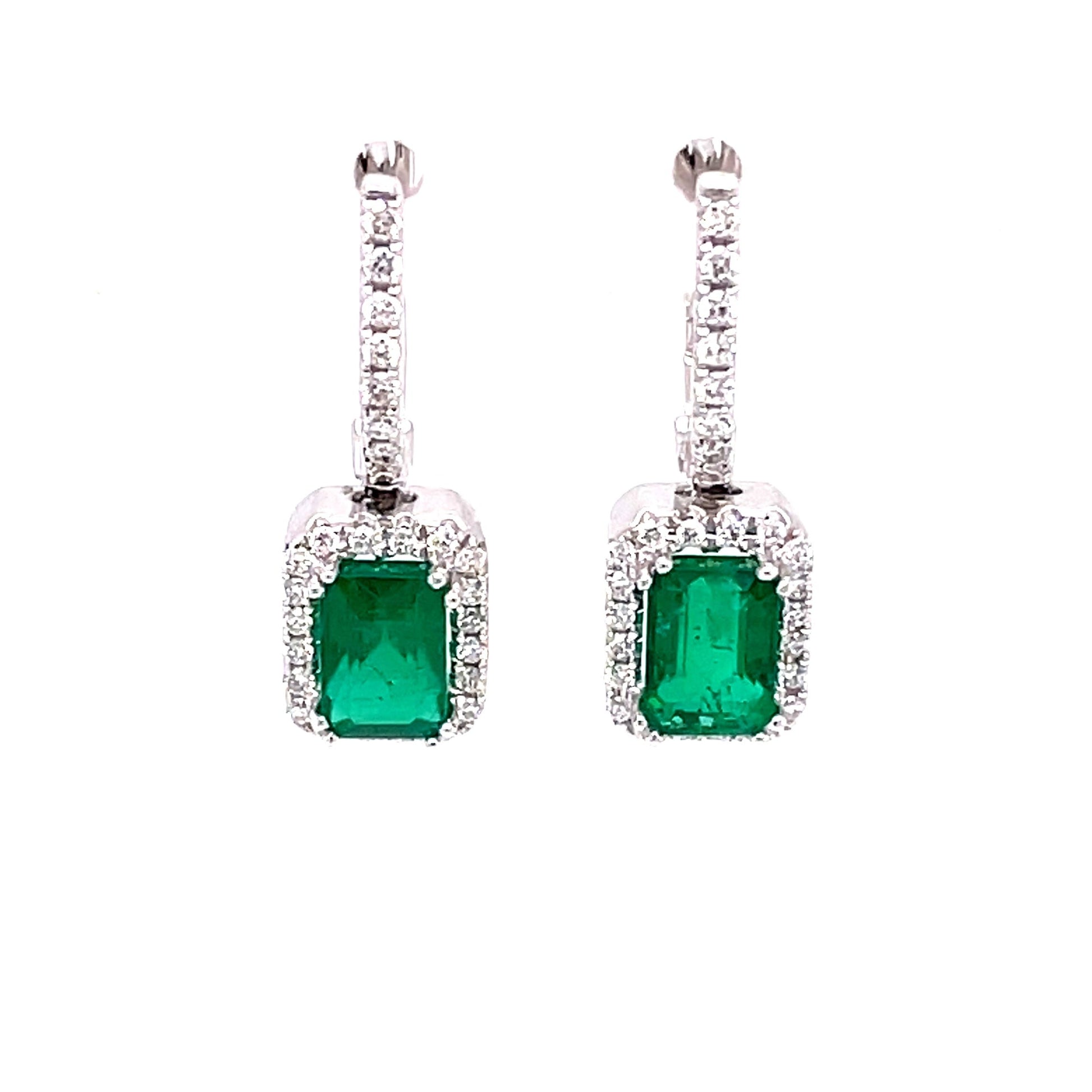 Emerald and Diamond Halo Style Drop Earrings  Gardiner Brothers   