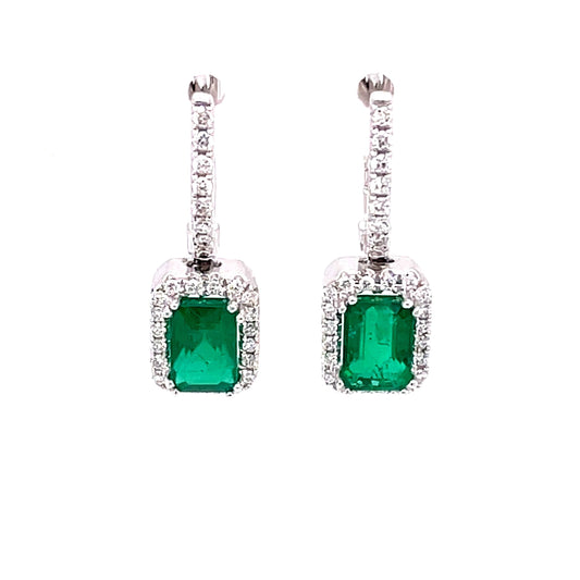 Emerald and Diamond Halo Style Drop Earrings  Gardiner Brothers   