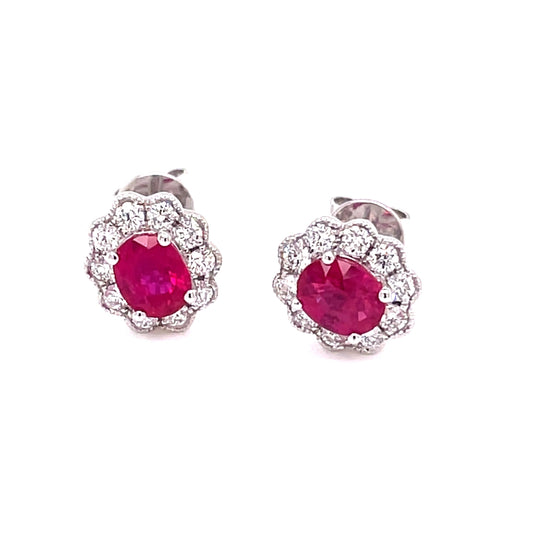 Ruby and Diamond Vintage Style Cluster Earrings  Gardiner Brothers   