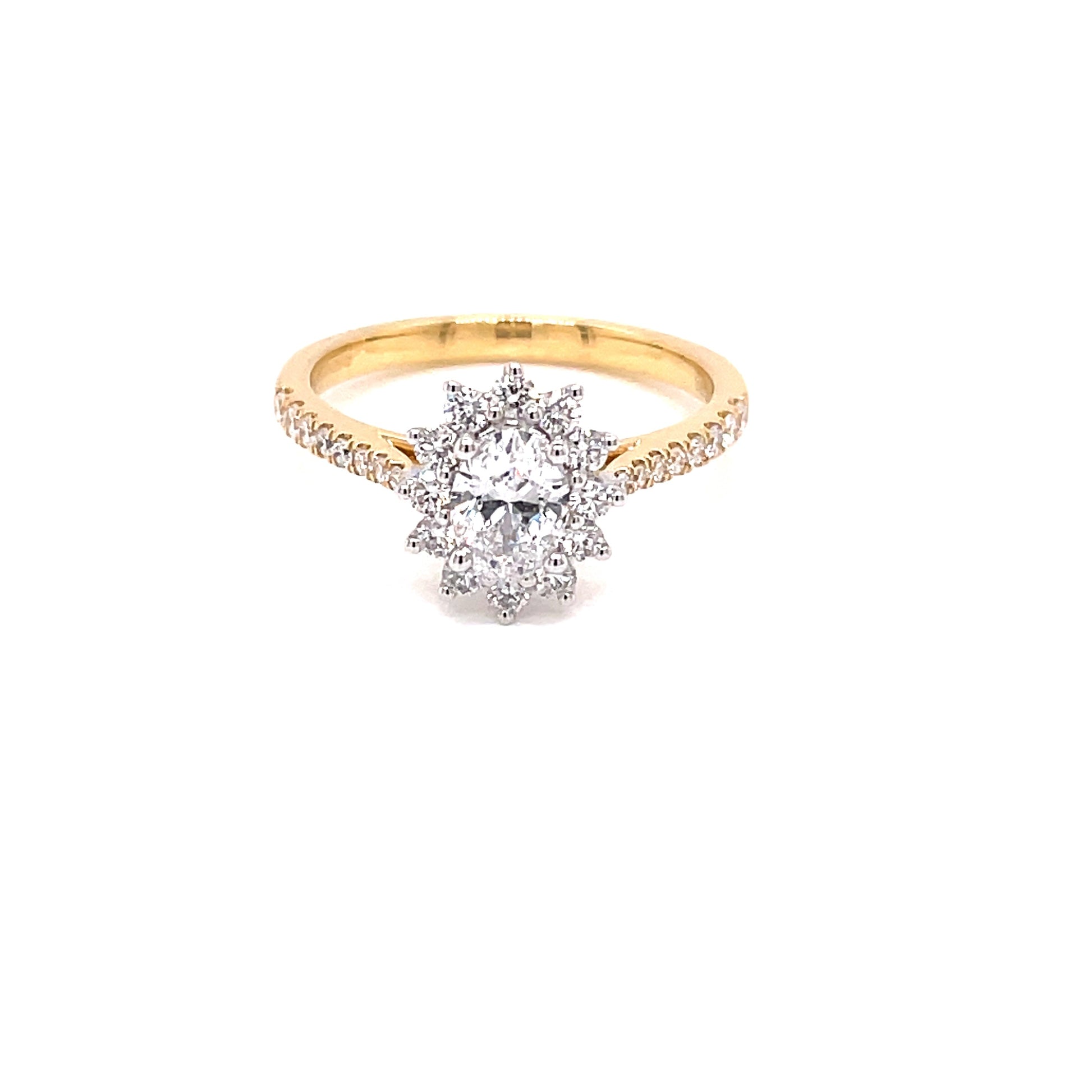 Yellow Gold Oval Shaped Diamond Cluster Style Ring - 0.91cts Gardiner Brothers