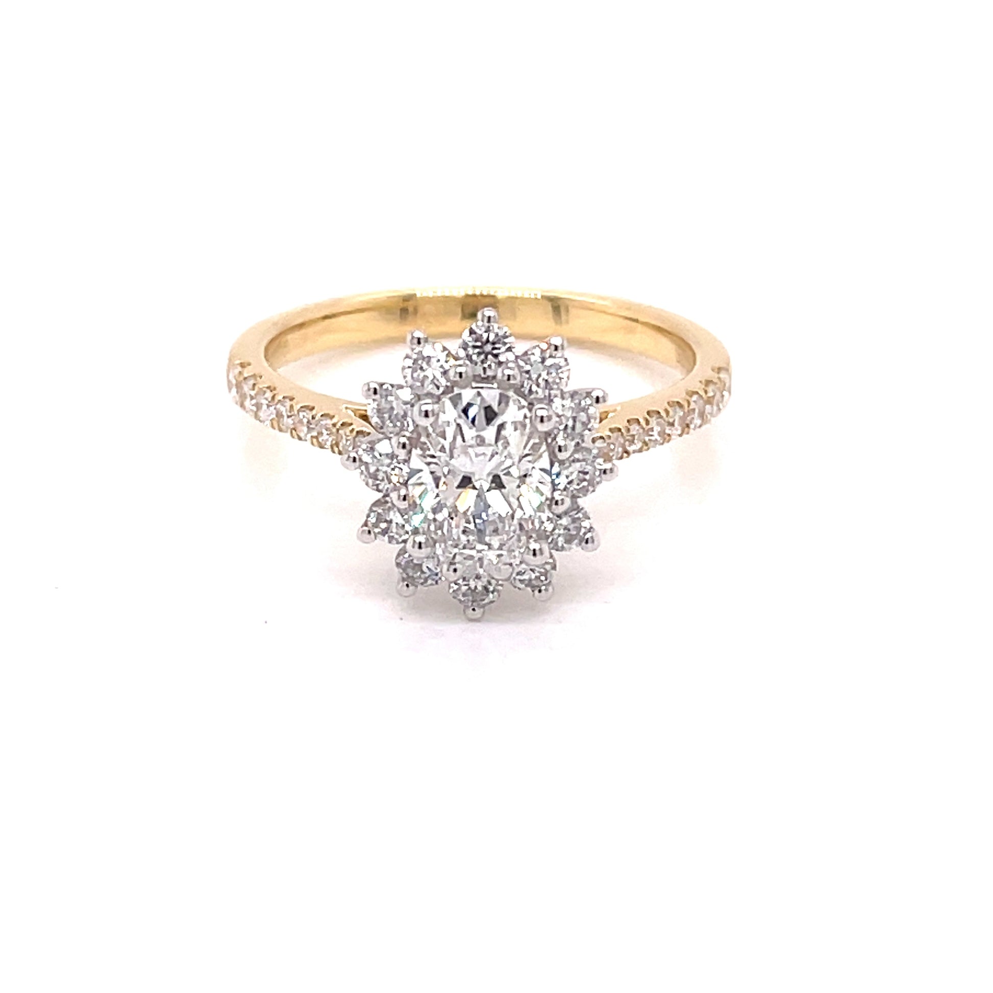 Yellow Gold Oval Shaped Diamond Cluster Style Ring - 1.23cts Gardiner Brothers