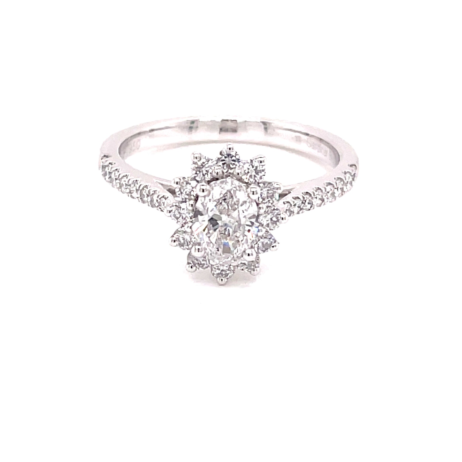 Platinum Oval Shaped Diamond Cluster Style Ring - 0.91cts Gardiner Brothers