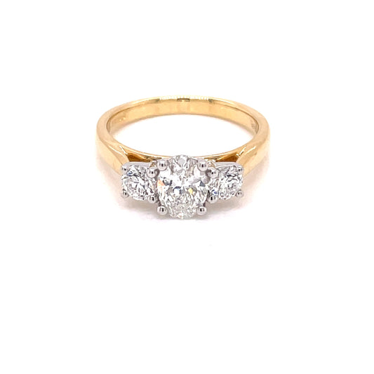 Yellow Gold Oval and Round Brilliant Cut Diamond 3 Stone Ring - 1.14cts Gardiner Brothers