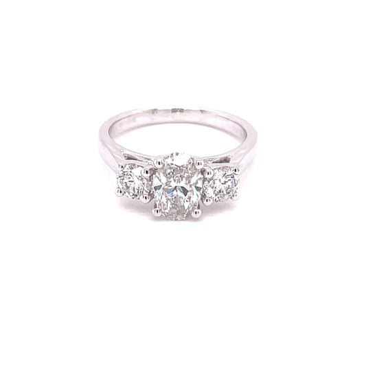Platinum Oval and Round Brilliant Cut Diamond 3 Stone Ring - 1.62cts Gardiner Brothers