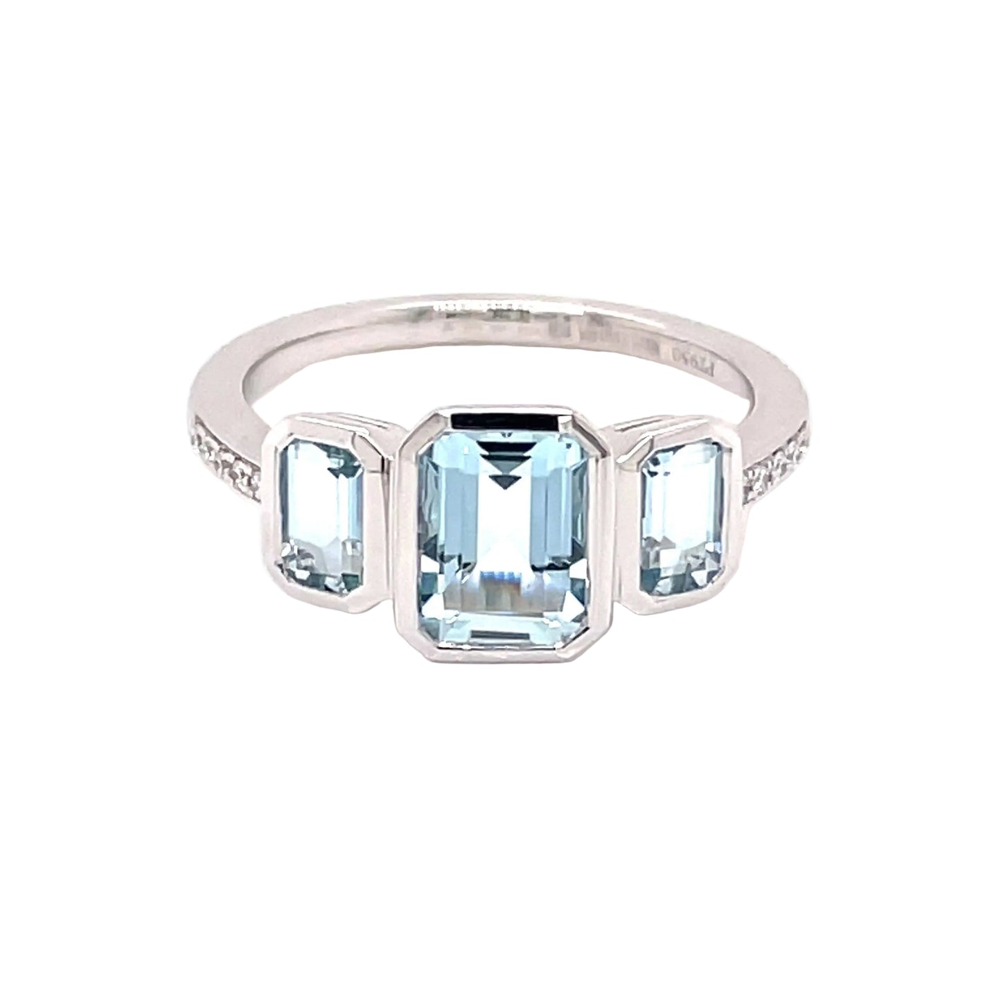 Aquamarine 3 Stone Ring with Diamond Set Shoulders  Gardiner Brothers   