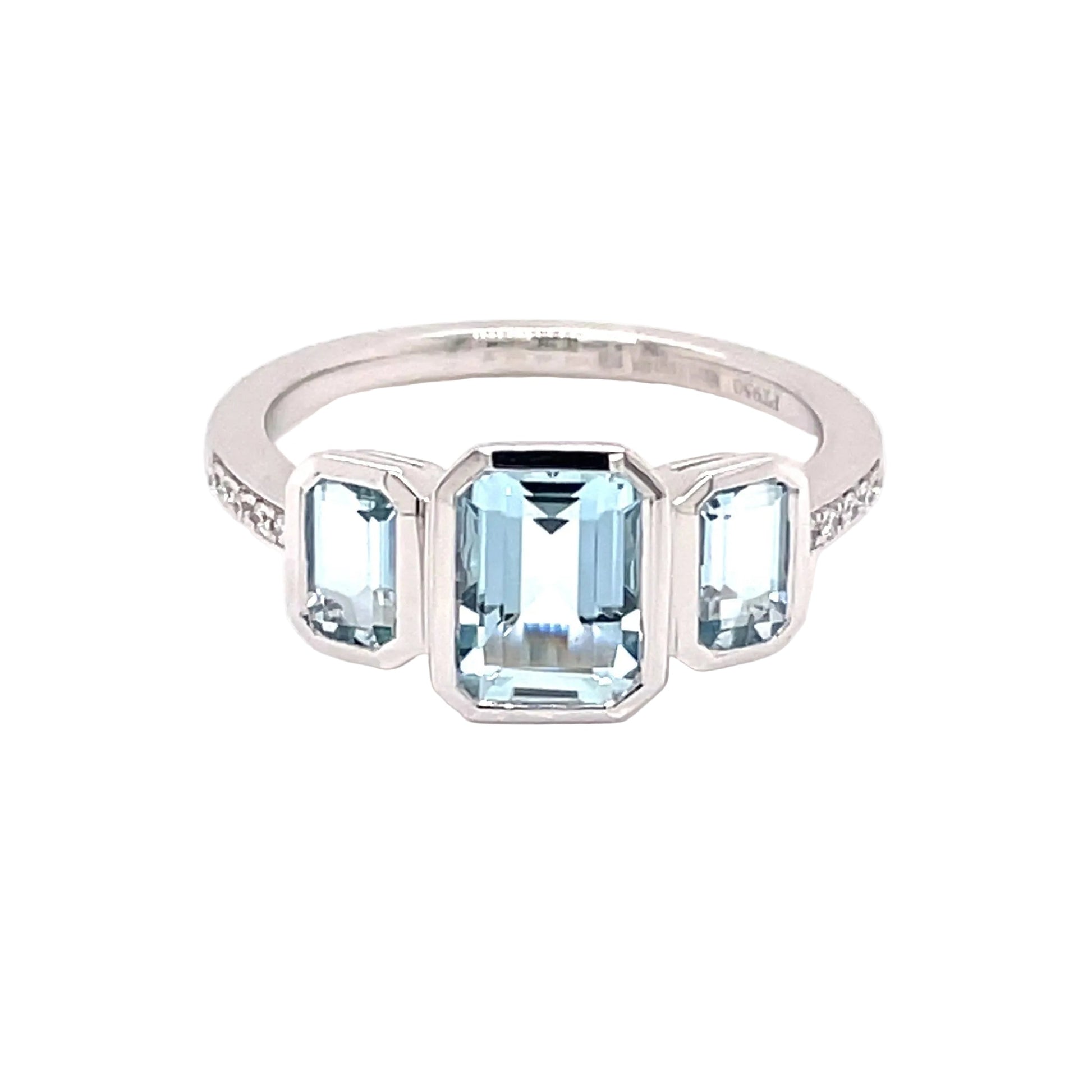 Aquamarine 3 Stone Ring with Diamond Set Shoulders  Gardiner Brothers   