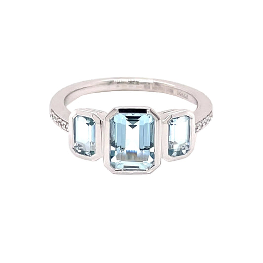 Aquamarine 3 Stone Ring with Diamond Set Shoulders  Gardiner Brothers   