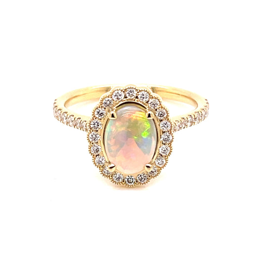 Opal and Diamond Vintage Cluster Style Ring Gardiner Brothers