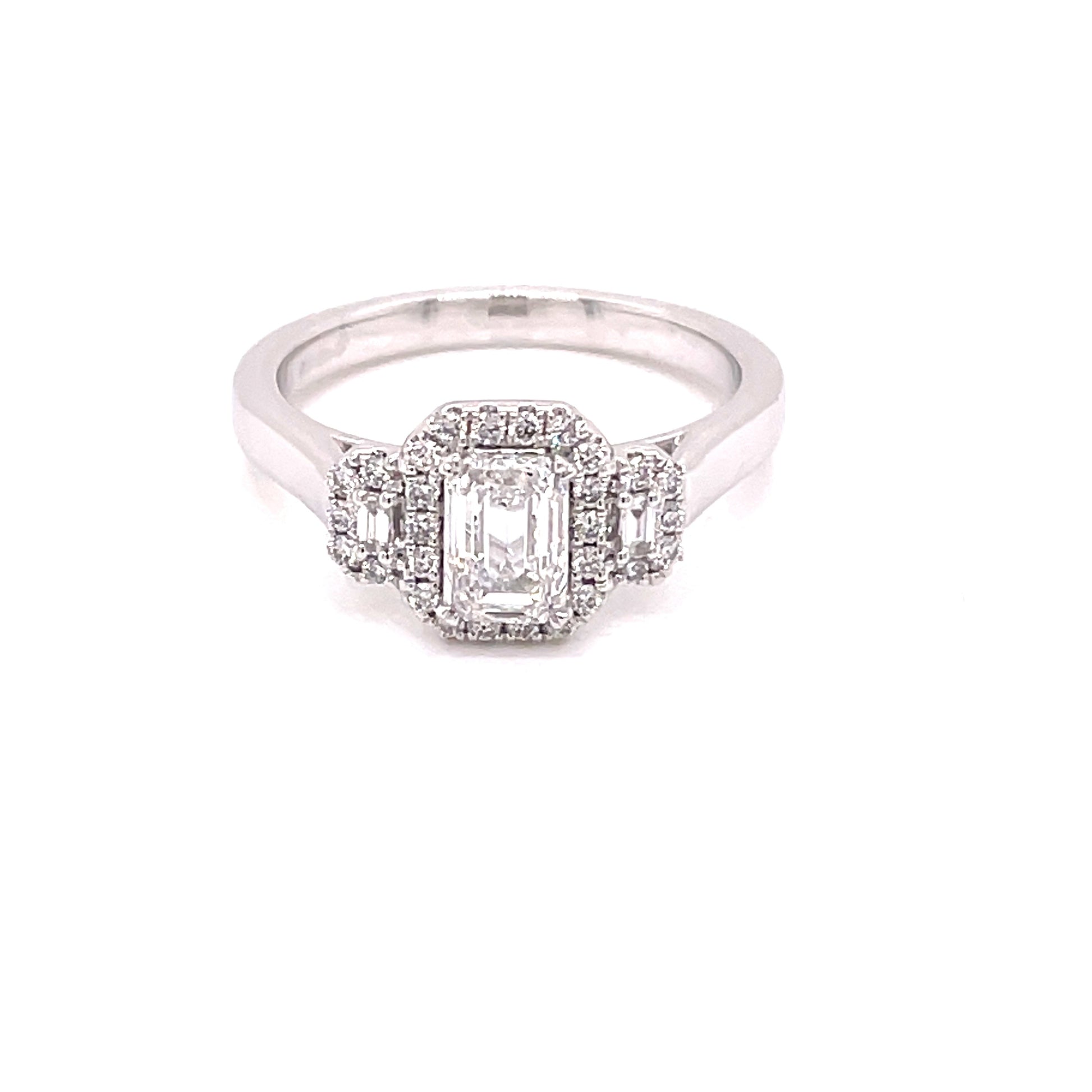 Platinum Emerald Cut Diamond Halo Style Ring - 0.95cts Gardiner Brothers