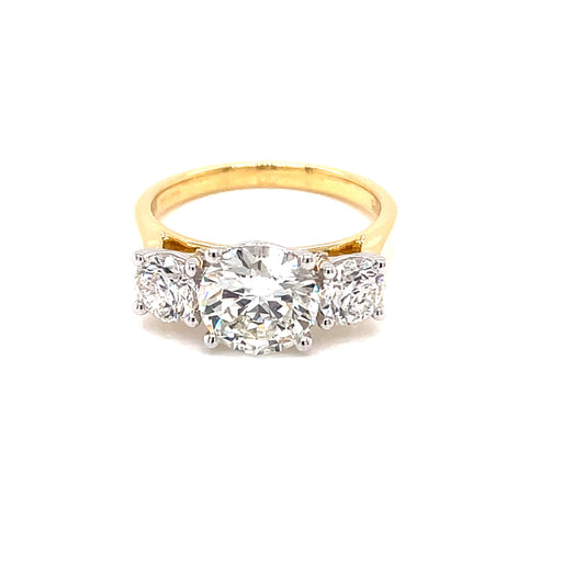 Yellow Gold Round Brilliant Cut Diamond 3 Stone Ring - 3.01cts Gardiner Brothers