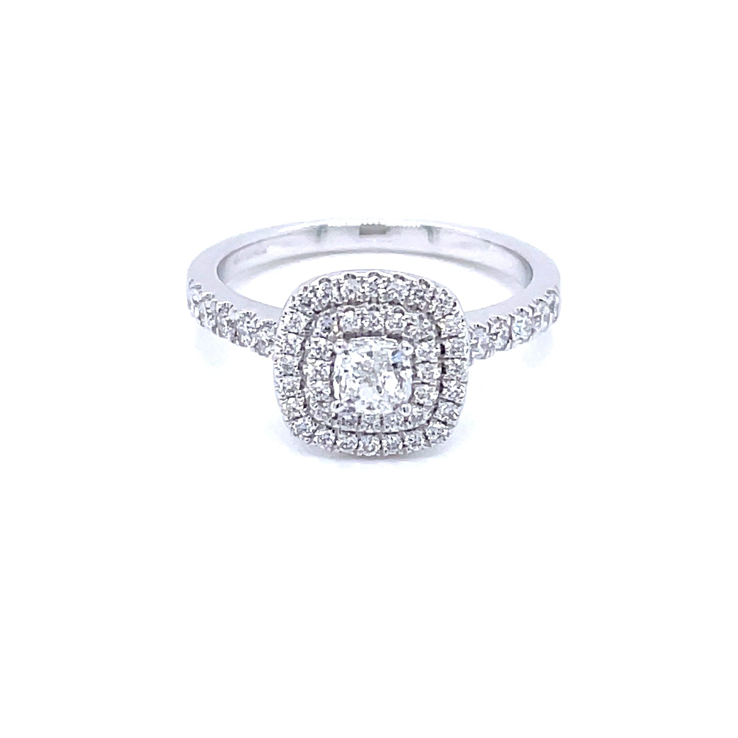 Platinum Cushion Shaped Double Halo Style Diamond Ring - 0.75cts Gardiner Brothers