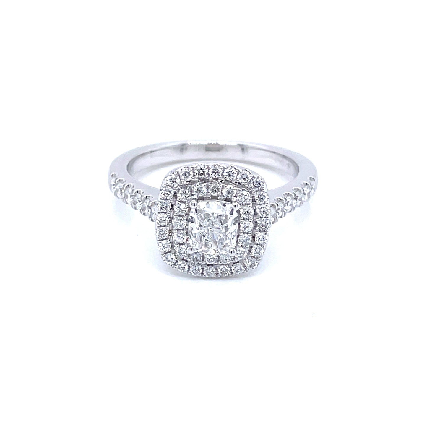 Platinum Cushion Shaped Double Halo Style Diamond Ring - 1.00cts Gardiner Brothers