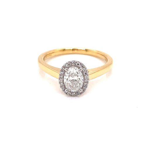 Yellow Gold Oval Shaped Diamond Halo Style Ring - 0.85cts Gardiner Brothers