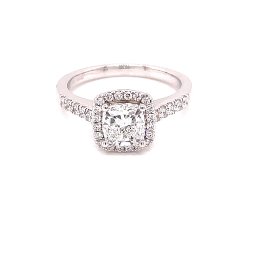 Platinum Cushion Cut Diamond Halo Ring - 1.40cts Gardiner Brothers