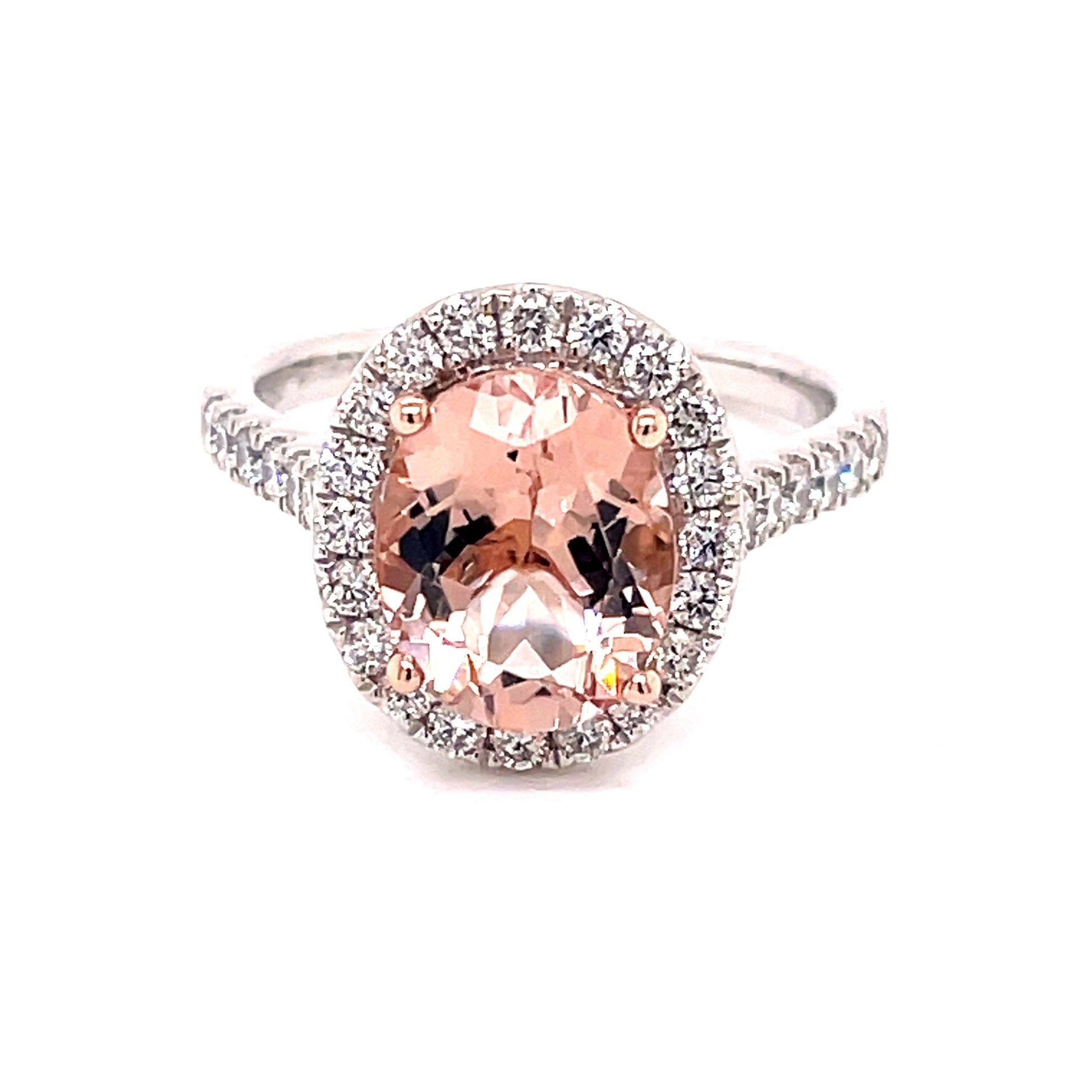 Morganite and Round Brilliant Cut Diamond Halo Style Ring  Gardiner Brothers   