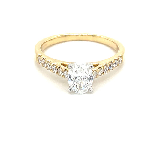 Yellow Gold Oval Shaped Diamond Solitaire Ring With Diamond Set Shoulders - 0.93cts Gardiner Brothers