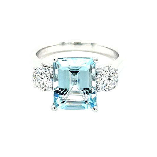 Aquamarine and Round Brilliant Cut Diamond 3 Stone Ring  Gardiner Brothers   