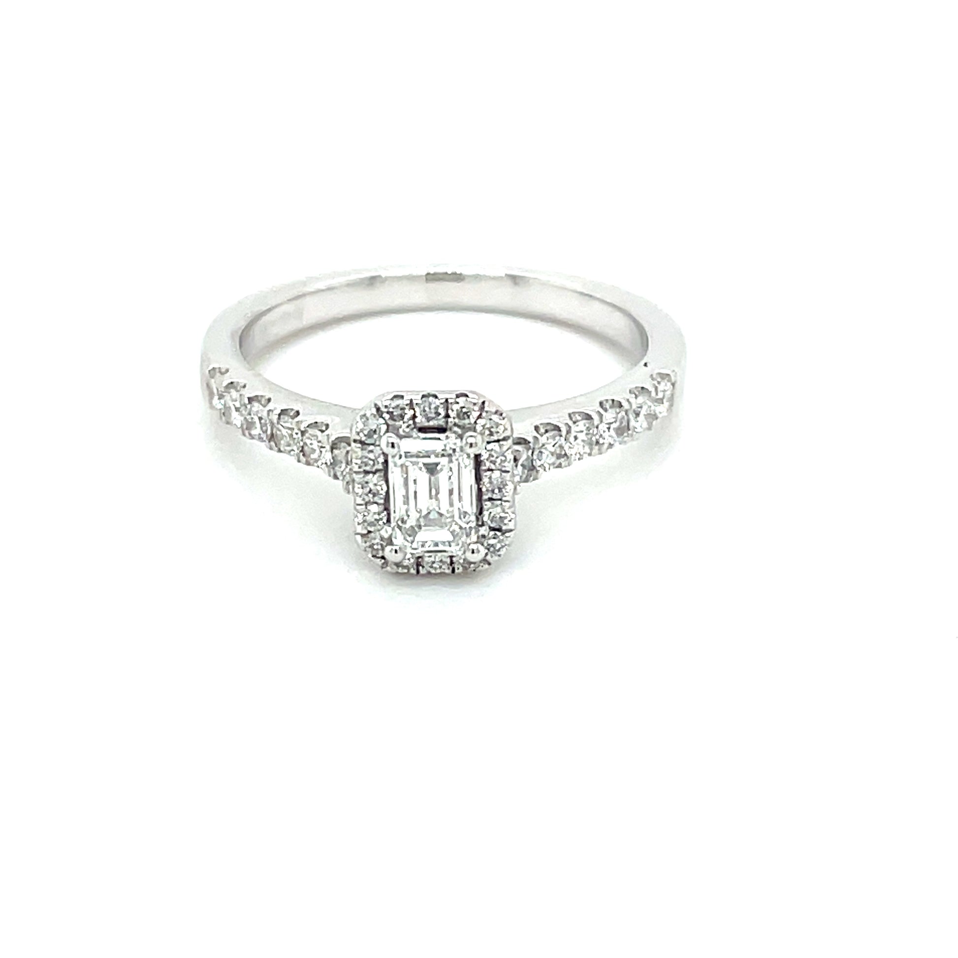 Platinum Emerald Cut Diamond Halo Style Ring - 0.73cts Gardiner Brothers