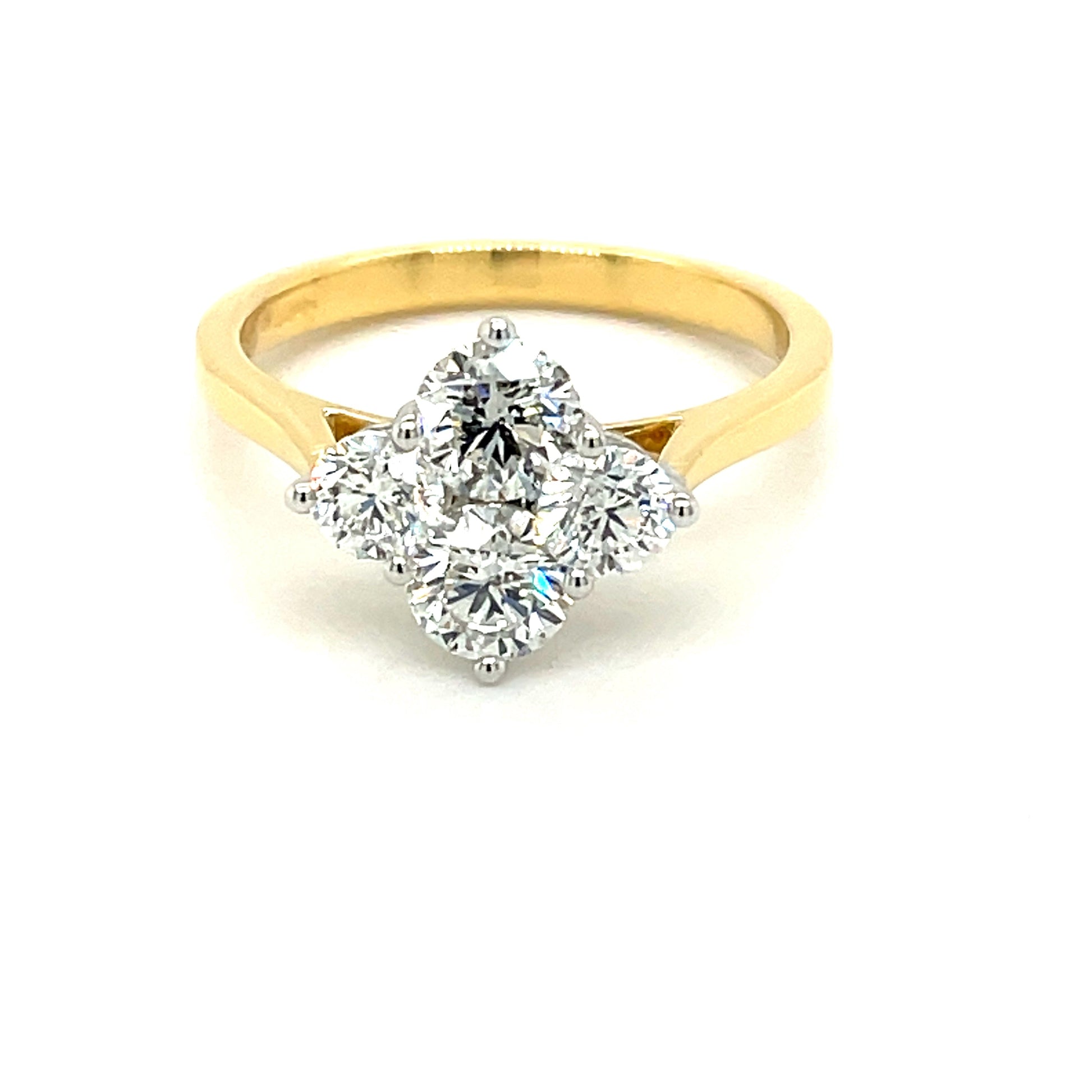 Yellow Gold Round Brilliant Cut Diamond 4 Stone Cluster Style Ring - 1.05cts Gardiner Brothers