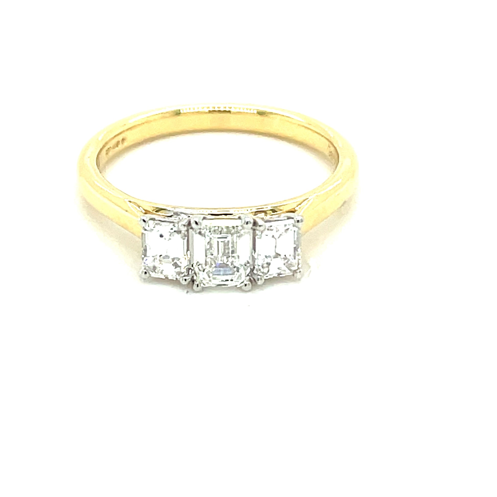 Yellow Gold Emerald Cut Diamond 3 Stone Ring - 0.82cts Gardiner Brothers