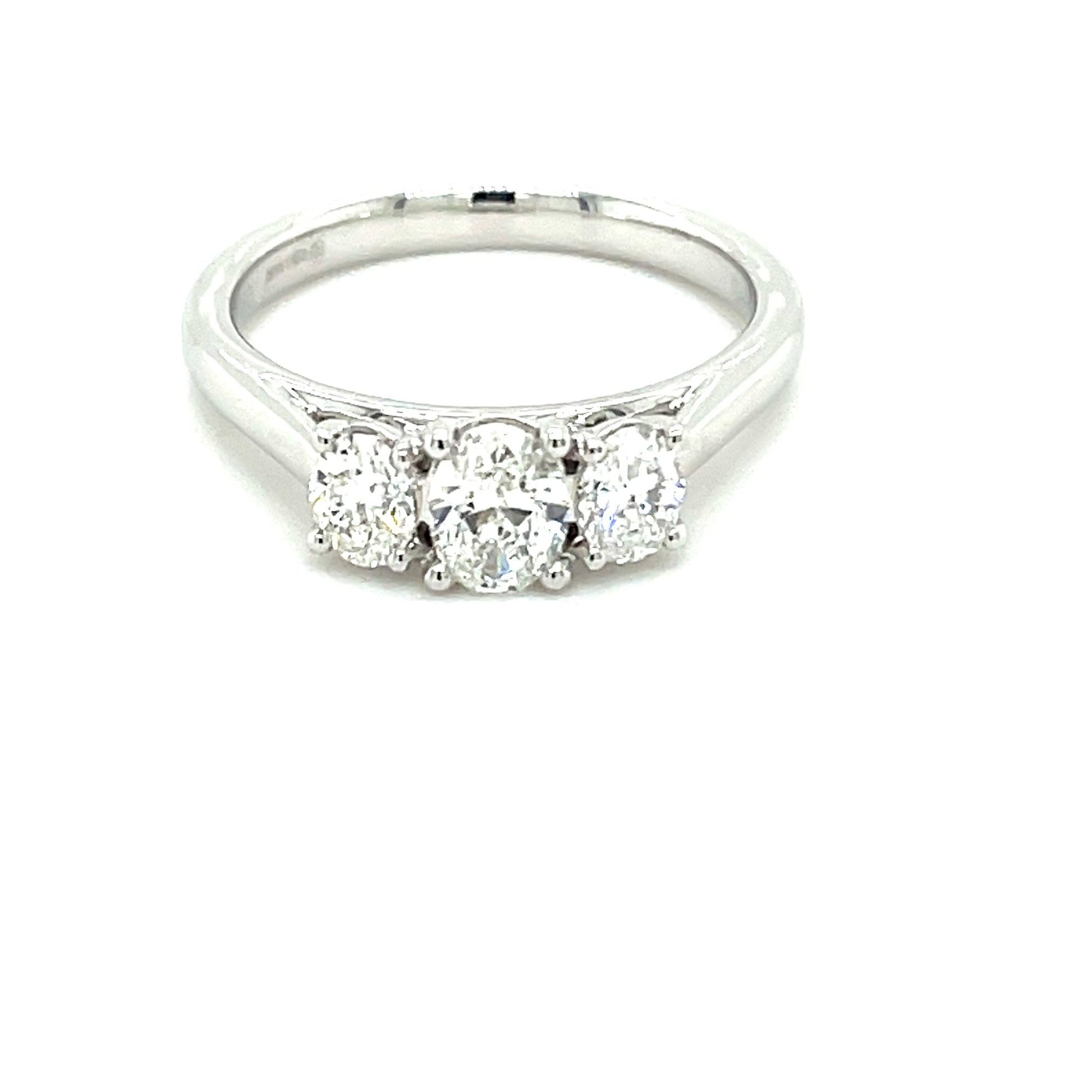 Platinum Oval Shaped Diamond 3 Stone Ring - 0.82cts Gardiner Brothers