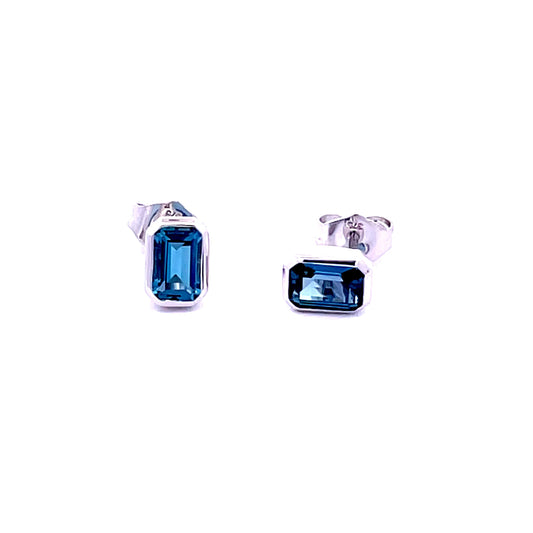 White Gold Octagonal London Blue Topaz Earrings  Gardiner Brothers   