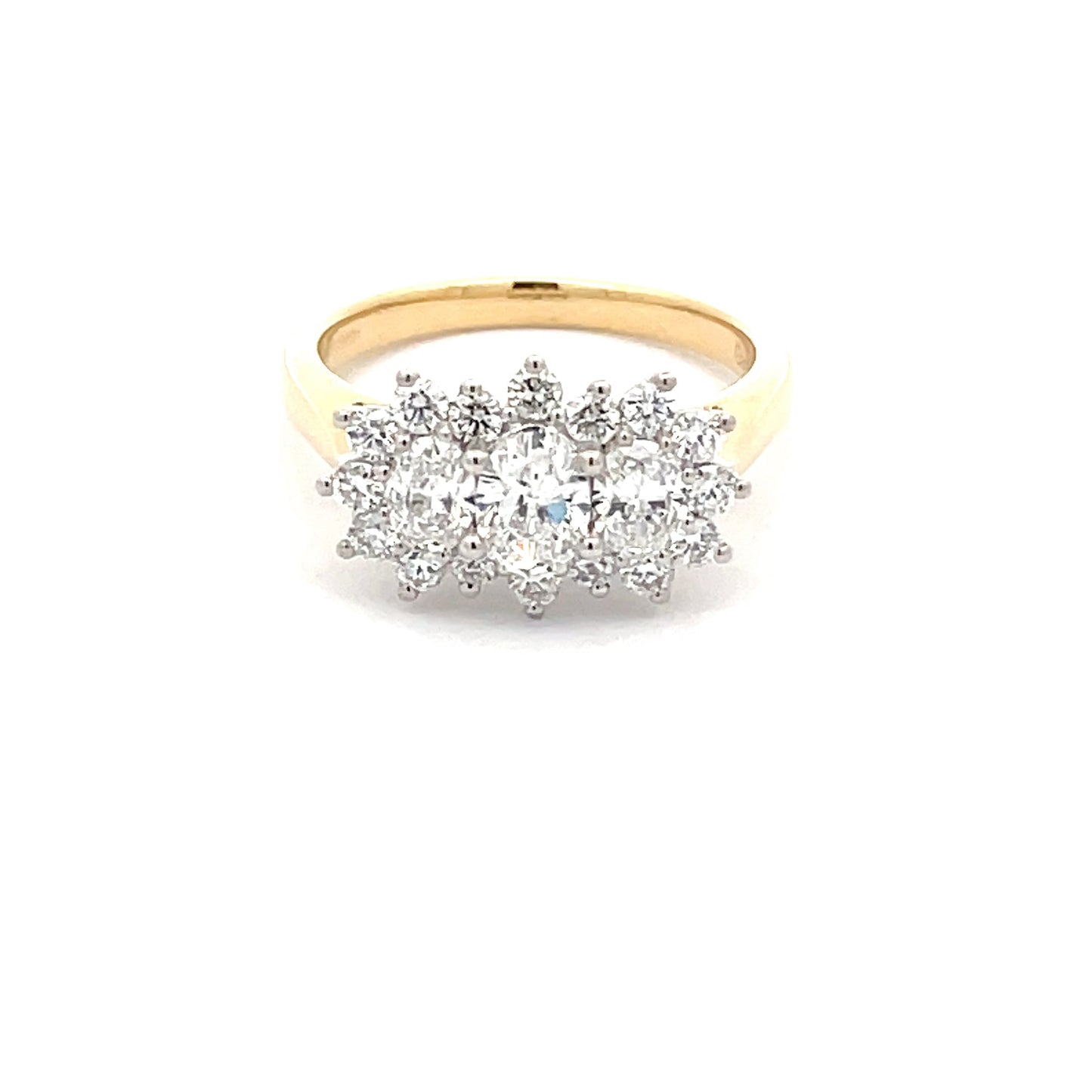 Yellow Gold 3 Oval Shaped Diamond Cluster Style Ring - 1.28cts Gardiner Brothers