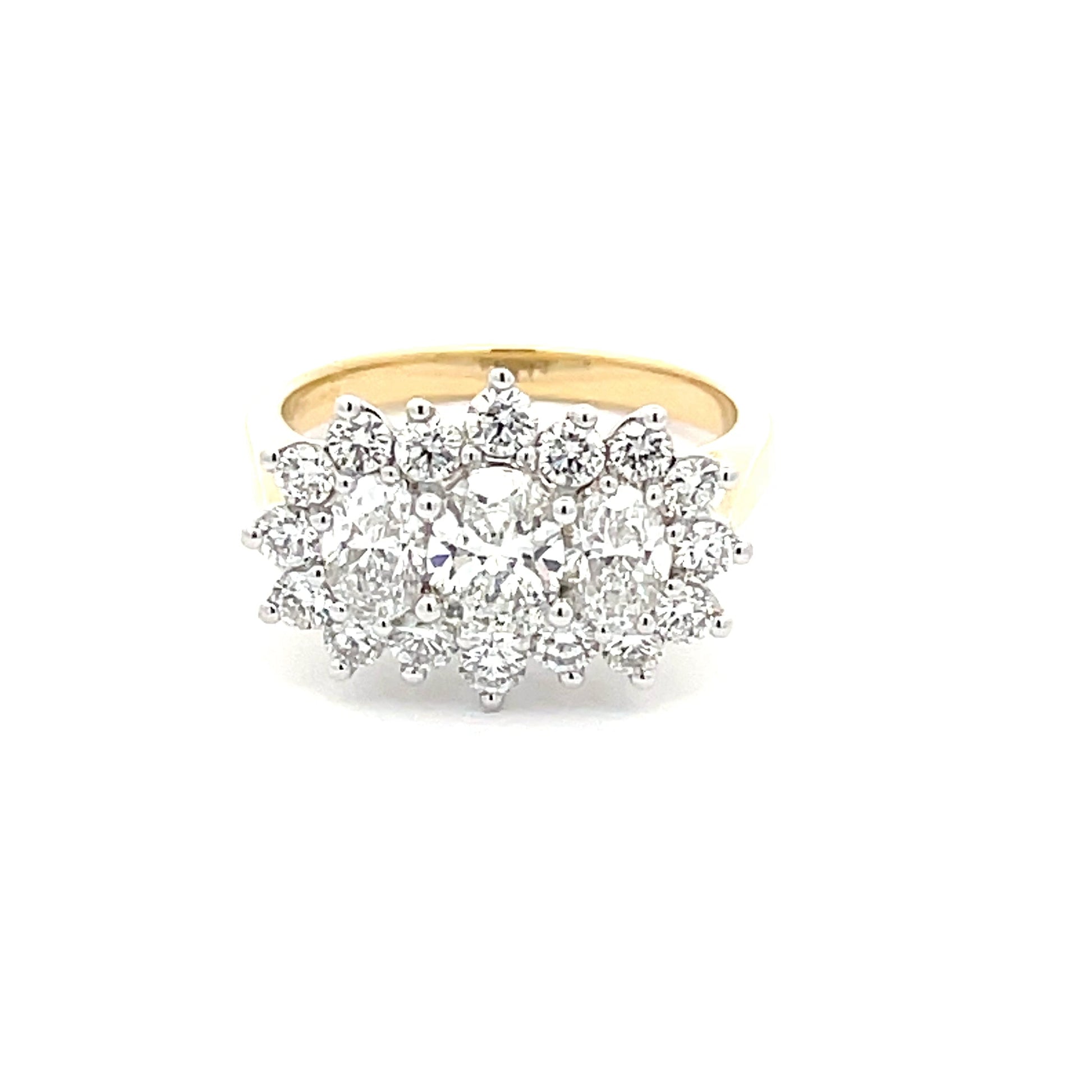 Yellow Gold 3 Oval Shaped Diamond Cluster Style Ring - 1.87cts Gardiner Brothers