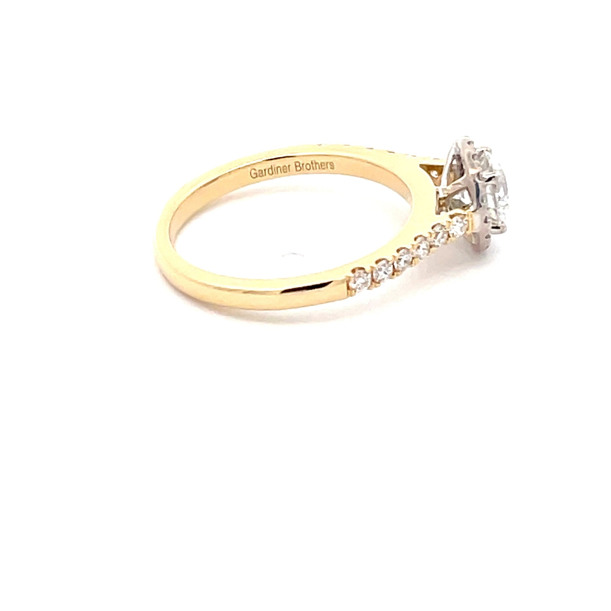 Yellow Gold Round Brilliant Cut Diamond Halo Style Ring - 0.91cts Gardiner Brothers
