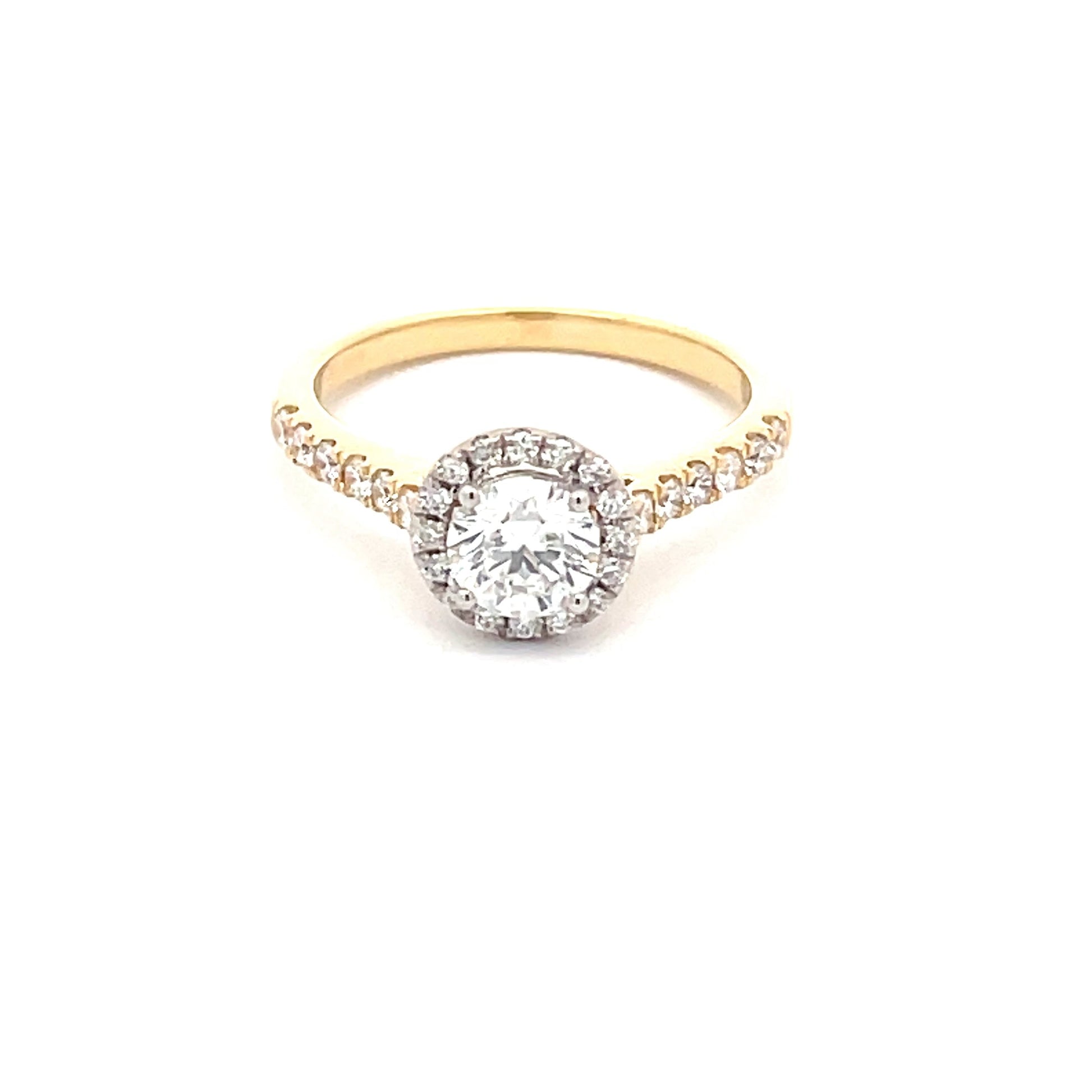 Yellow Gold Round Brilliant Cut Diamond Halo Style Ring - 0.91cts Gardiner Brothers
