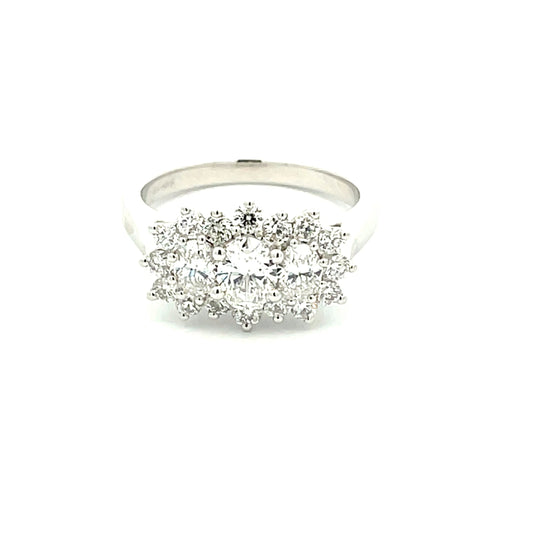 Platinum 3 Oval Shaped Diamond Cluster Style Ring - 1.35cts Gardiner Brothers