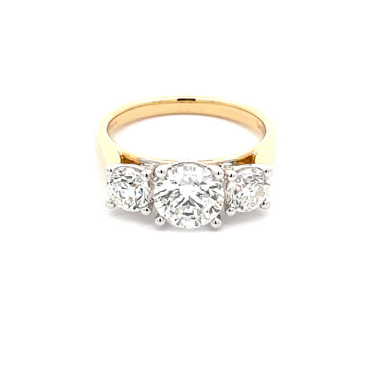 Yellow Gold Round Brilliant Cut Diamond 3 Stone Ring - 2.51cts Gardiner Brothers