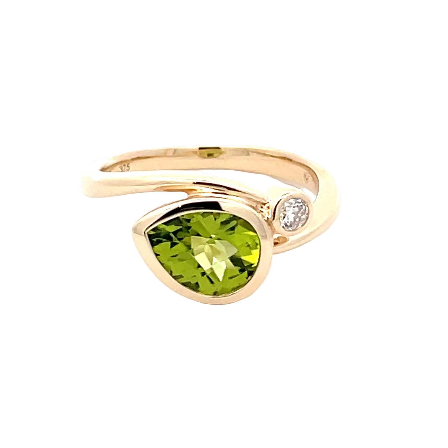 Yellow Gold Diamond & Peridot Cross Over Ring  Gardiner Brothers   