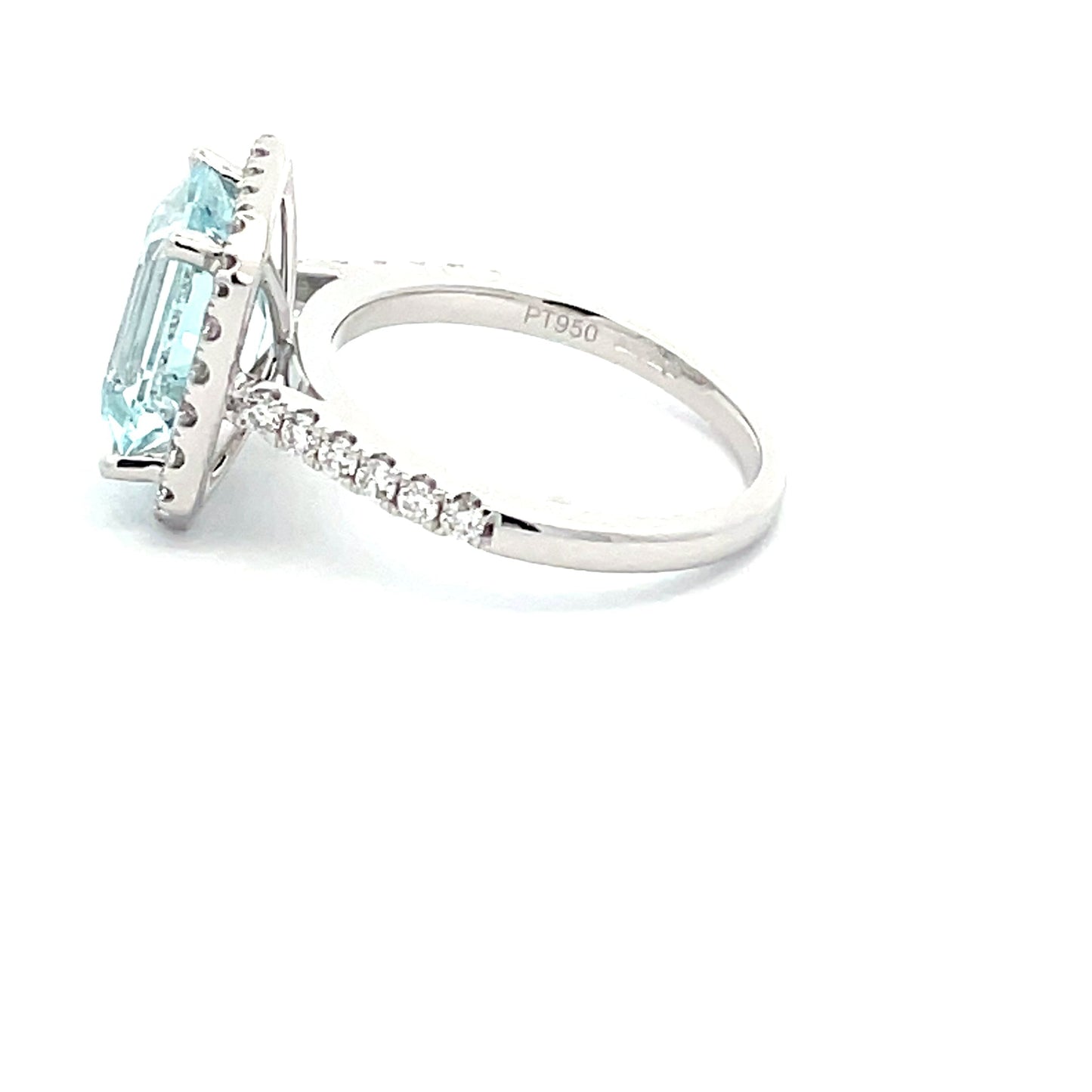 AQUAMARINE AND DIAMOND HALO STYLE RING  Gardiner Brothers   