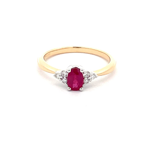 Oval Shaped Ruby and Round brilliant Cut Diamond Cluster Ring Gardiner Brothers