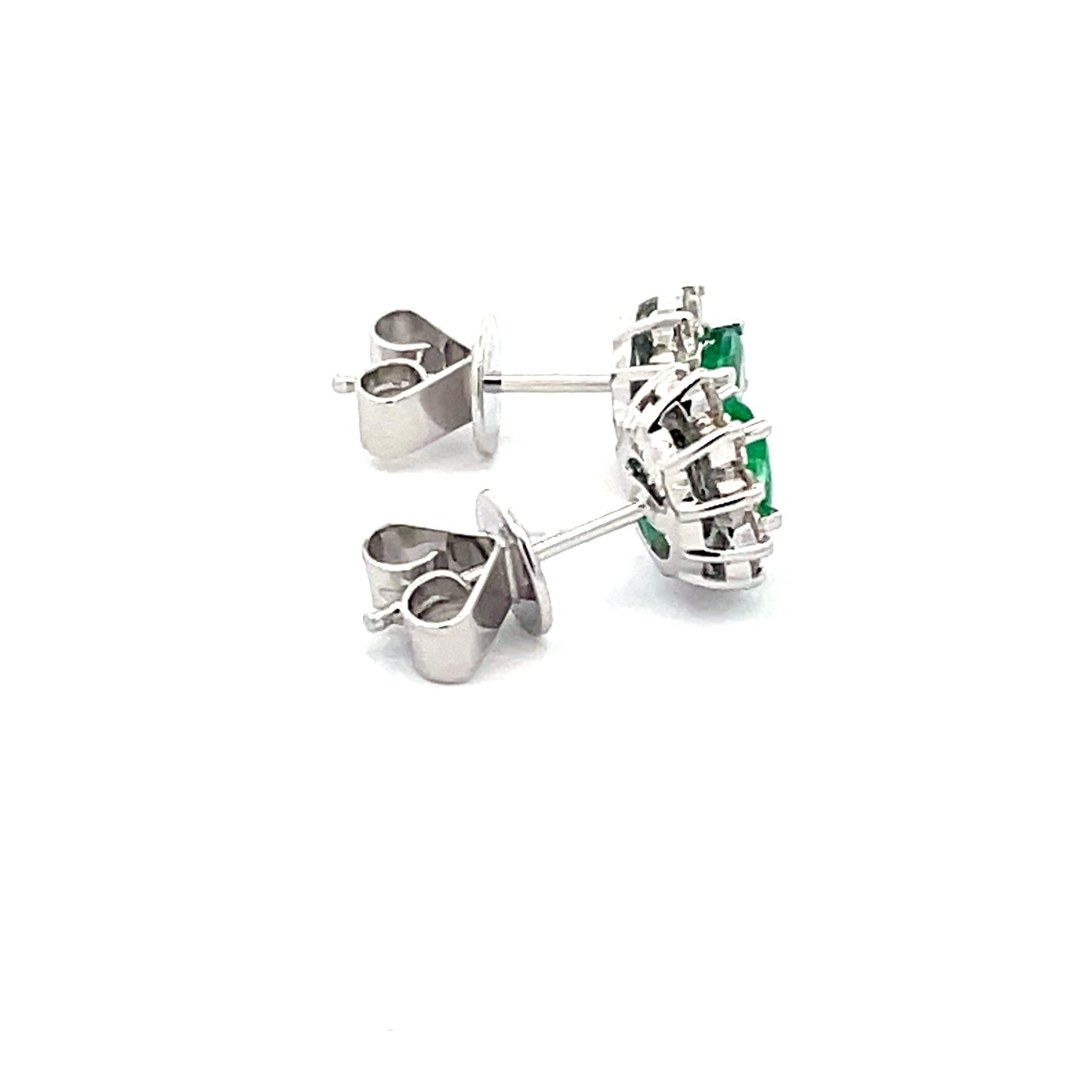Emerald  AND ROUND BRILLIANT CUT DIAMOND CLUSTER STYLE EARRINGS  Gardiner Brothers   
