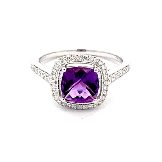 Amethyst and Diamond halo Style Ring  Gardiner Brothers   