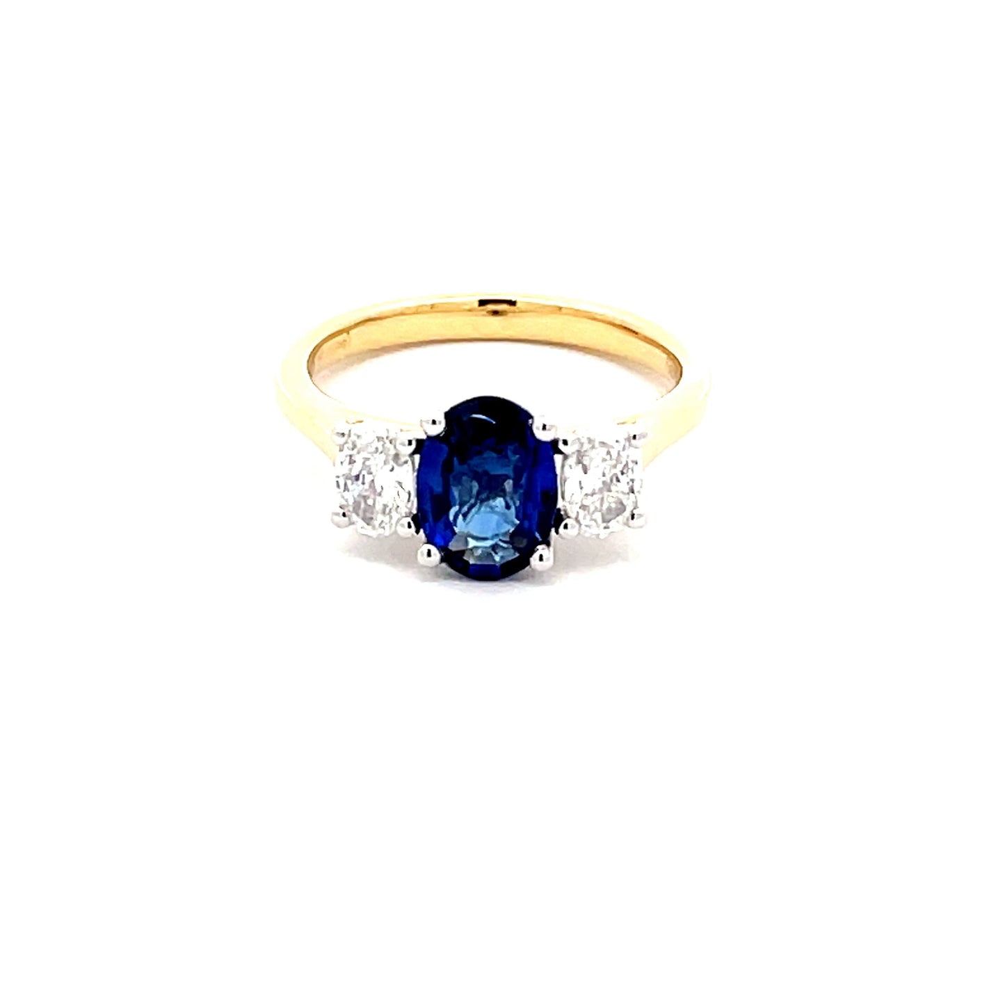 Oval Sapphire and Oval Shaped Diamond 3 Stone Ring Gardiner Brothers