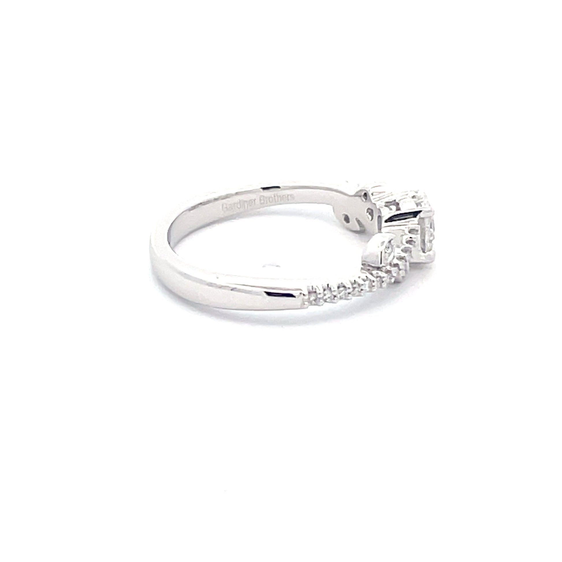 Platinum Round Brilliant Cut Diamond Solitaire with fancy diamond set shoulders - 0.65cts Gardiner Brothers