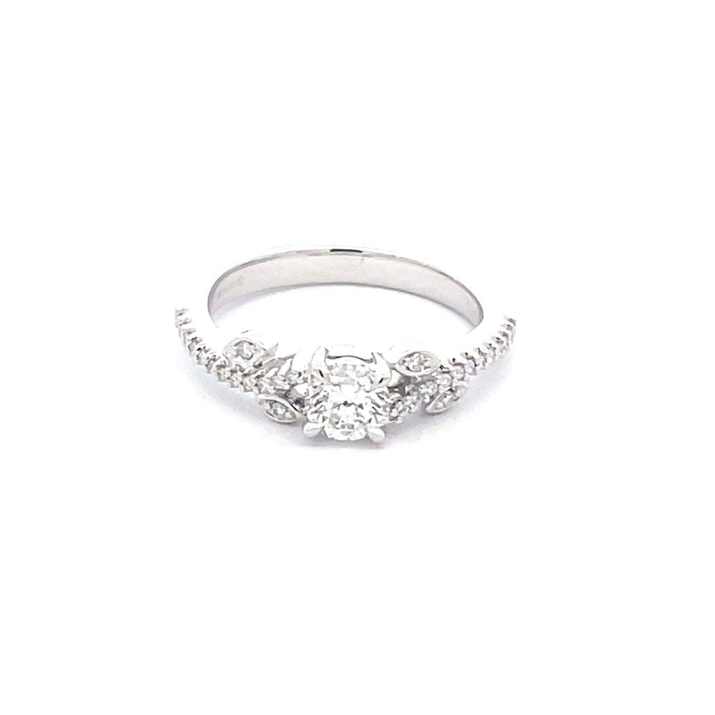 Platinum Round Brilliant Cut Diamond Solitaire with fancy diamond set shoulders - 0.65cts Gardiner Brothers